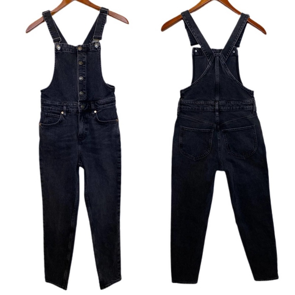 Free People We the Free Shelby Washed Black Denim Overalls, size 25